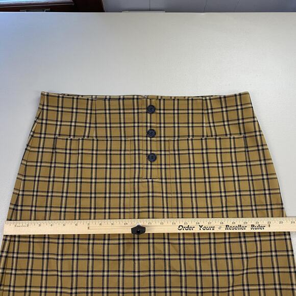 LOFT Mini Skirt Womens 16 Tan Plaid Button Pockets Autumn Neutral Academia 38x20 - Picture 5 of 11